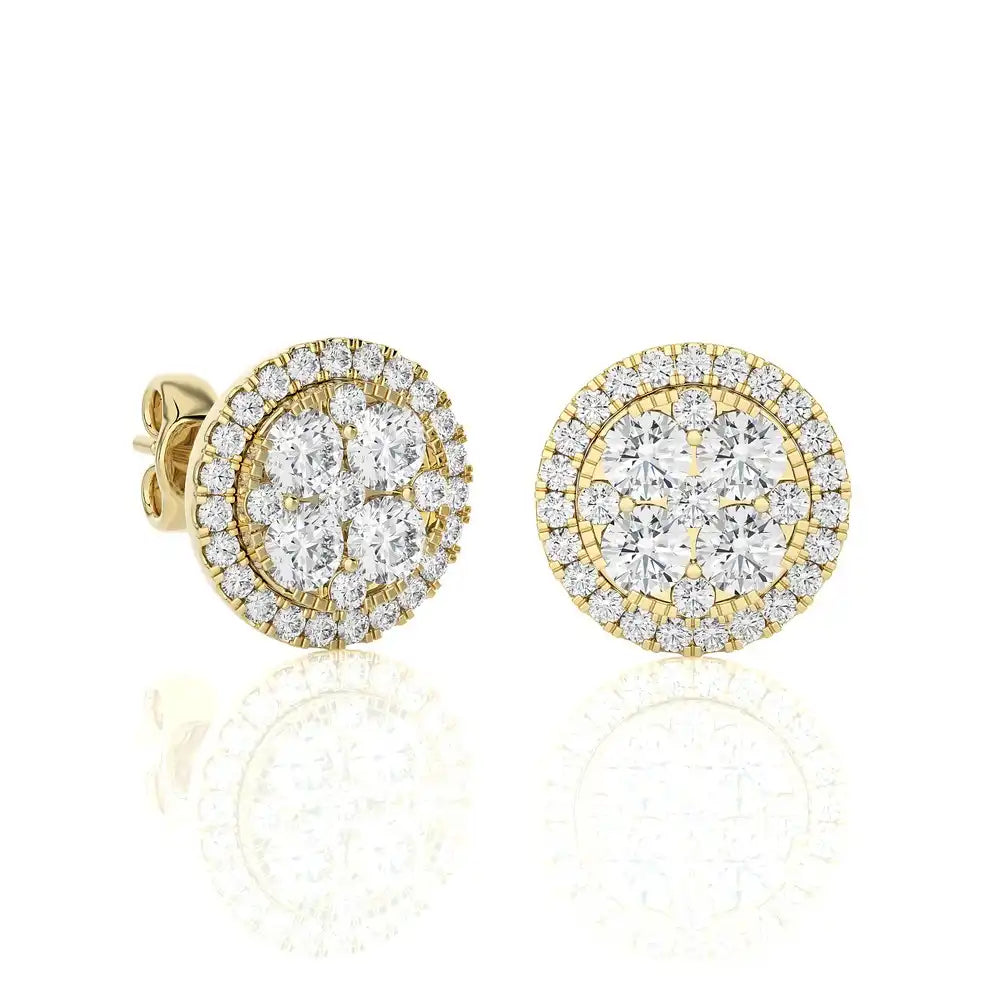 1-3/4 CTW Natural Diamond Round Cluster Stud Earrings