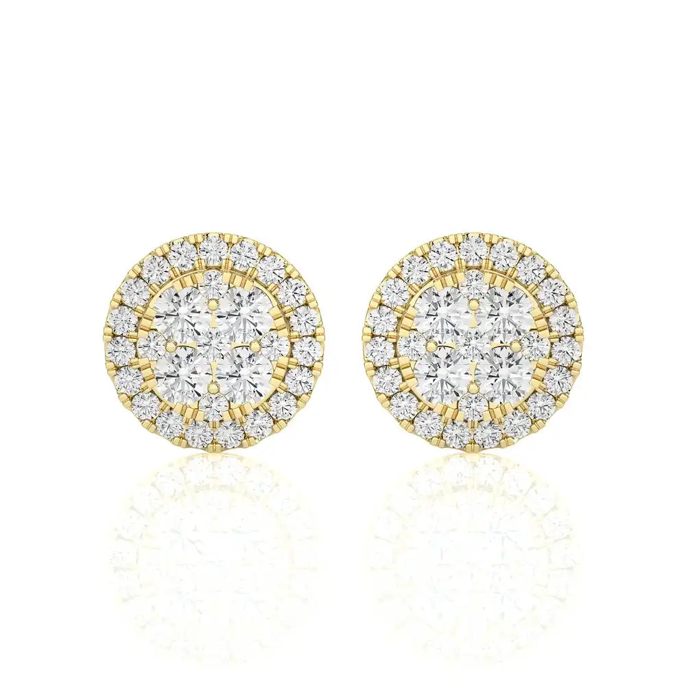 7/8 CTW Moonlight Round Cluster Diamond Halo Stud Earring.