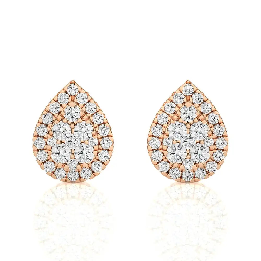 3/4 CTW Moonlight Pear Shaped Cluster Halo Stud Earring