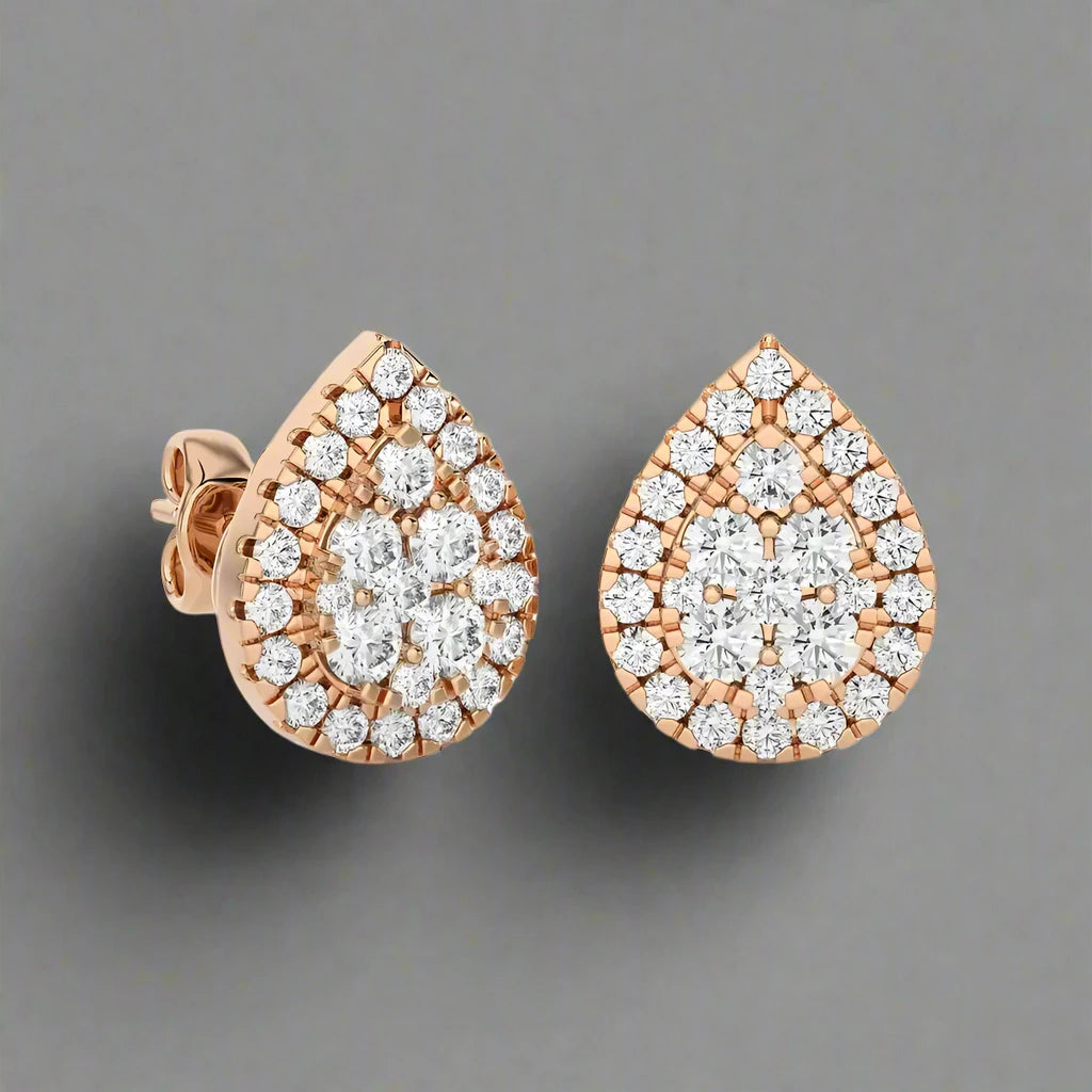 3/4 CTW Moonlight Pear Shaped Cluster Halo Stud Earring