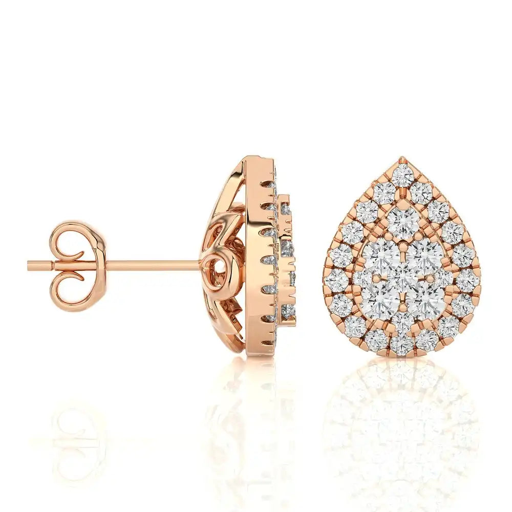 3/4 CTW Moonlight Pear Shaped Cluster Halo Stud Earring