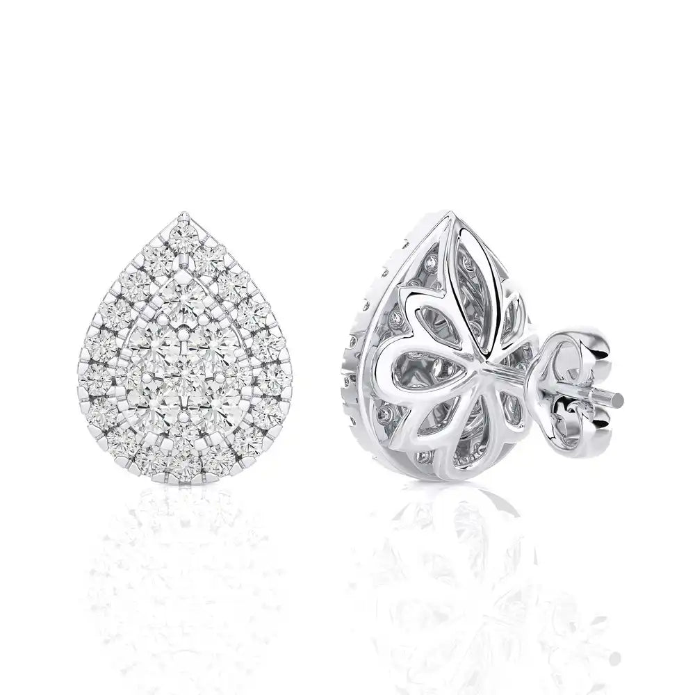 3/4 CTW Moonlight Pear Shaped Cluster Halo Stud Earring