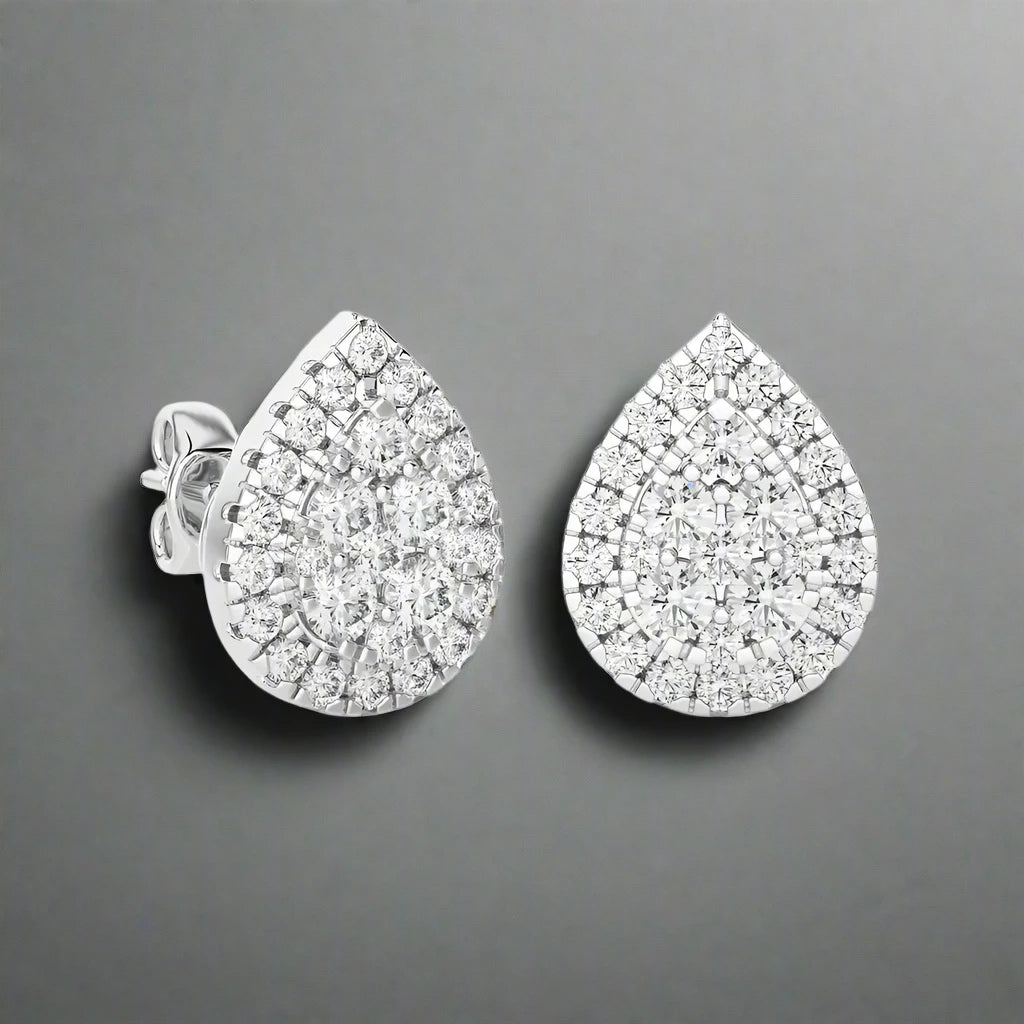 3/4 CTW Moonlight Pear Shaped Cluster Halo Stud Earring