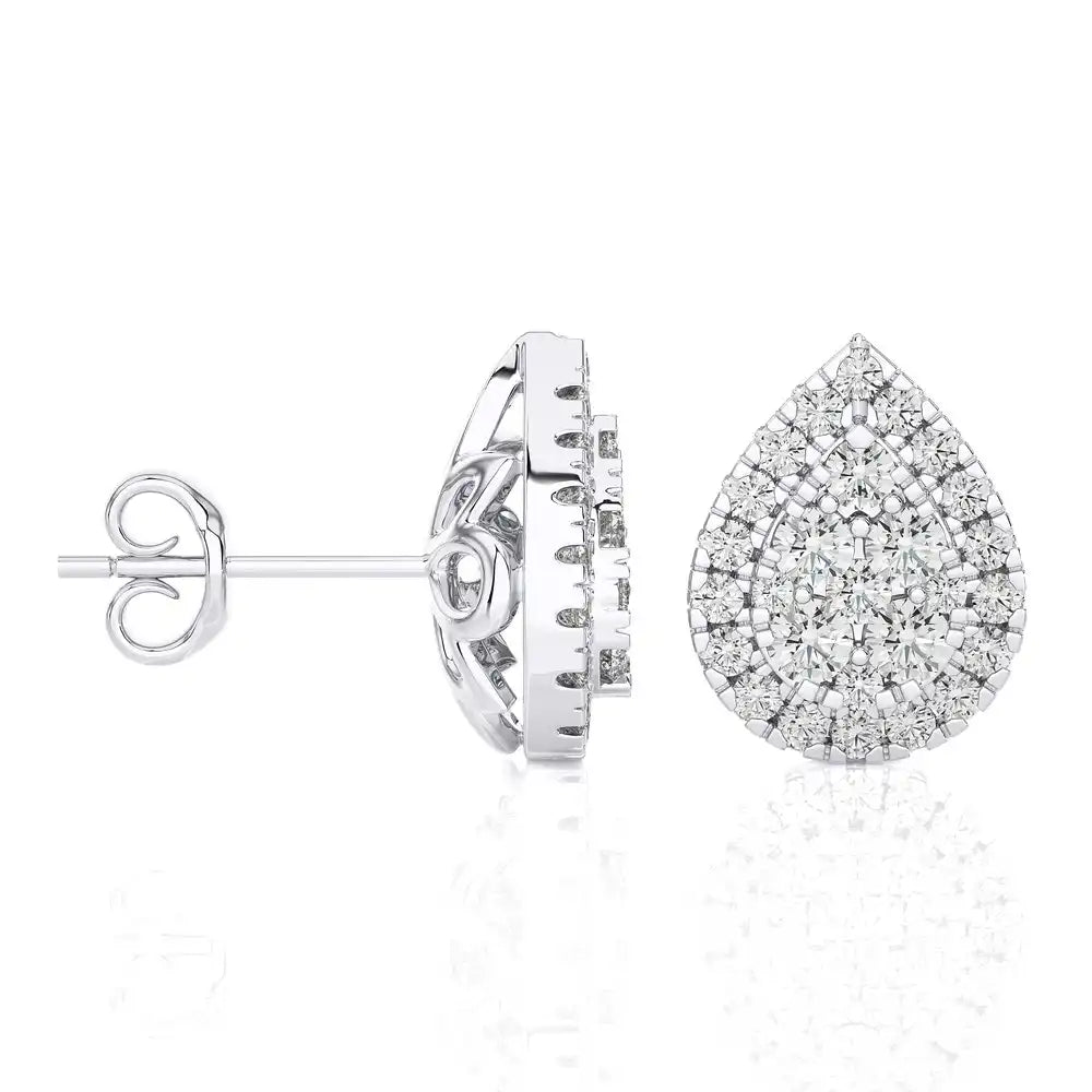 3/4 CTW Moonlight Pear Shaped Cluster Halo Stud Earring