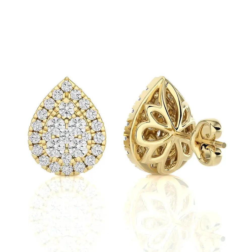 3/4 CTW Moonlight Pear Shaped Cluster Halo Stud Earring