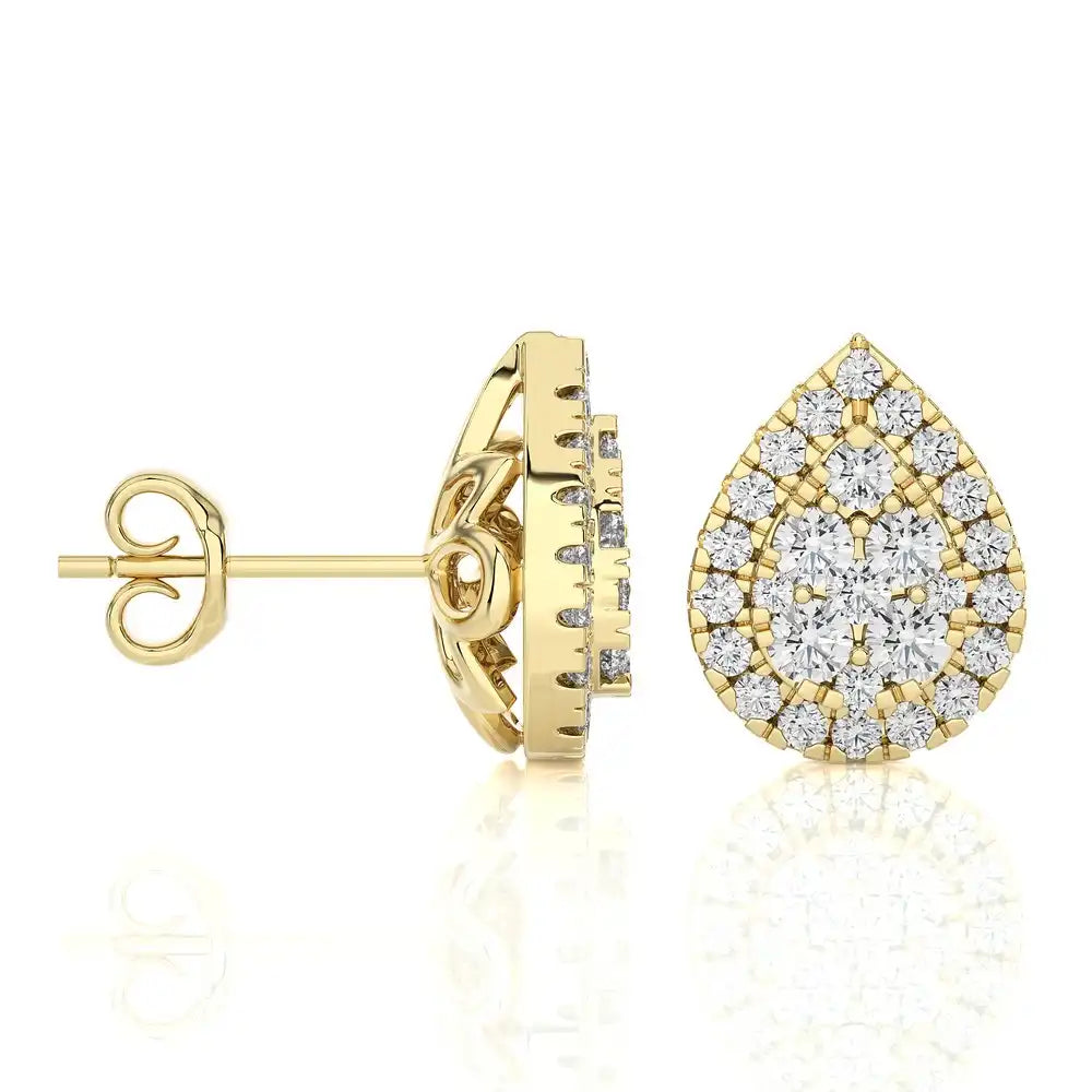 3/4 CTW Moonlight Pear Shaped Cluster Halo Stud Earring