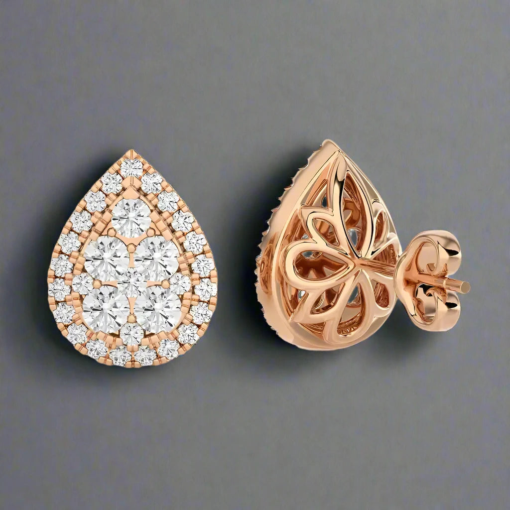 1 CTW Diamond Brilliance Teardrop Halo Studs Earrings
