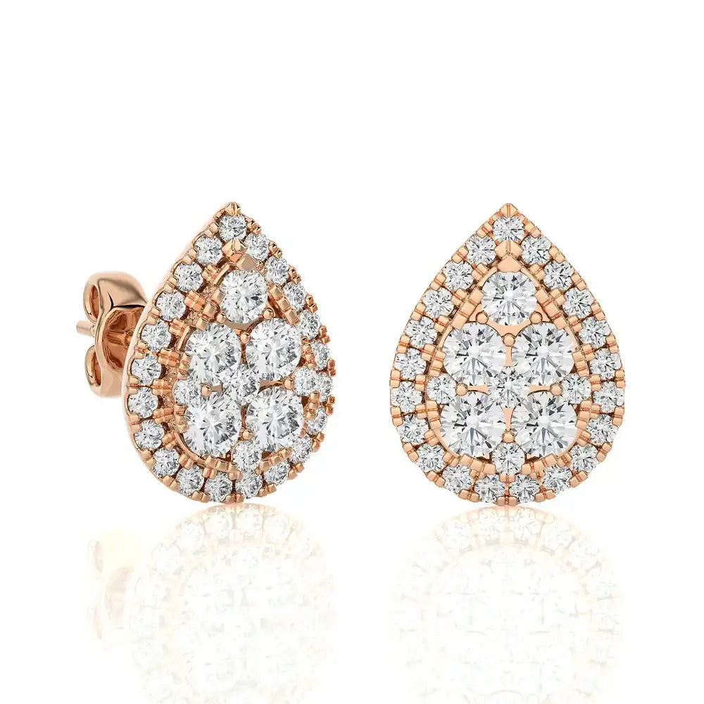 1 CTW Diamond Brilliance Teardrop Halo Studs Earrings