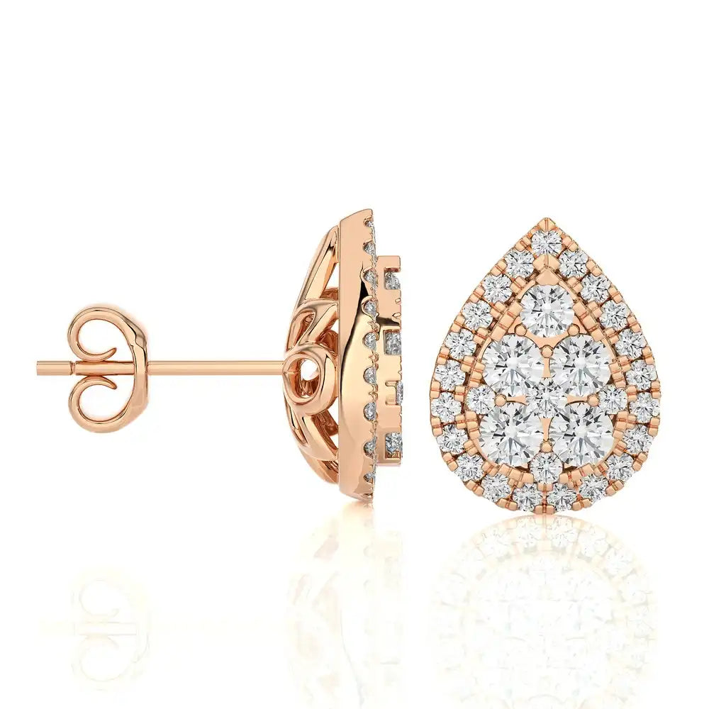 1 CTW Diamond Brilliance Teardrop Halo Studs Earrings