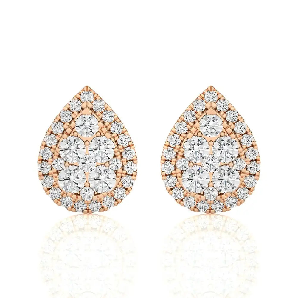 1 CTW Diamond Brilliance Teardrop Halo Studs Earrings