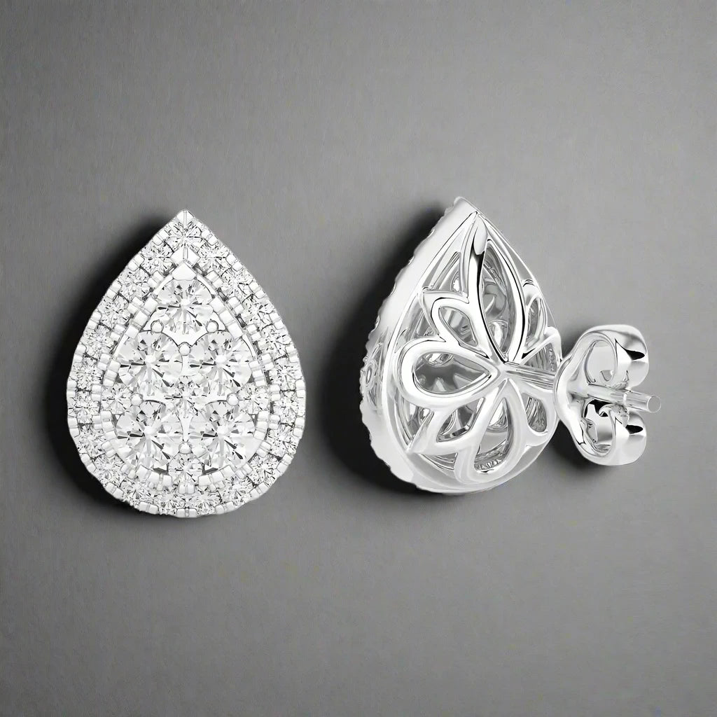 1 CTW Diamond Brilliance Teardrop Halo Studs Earrings