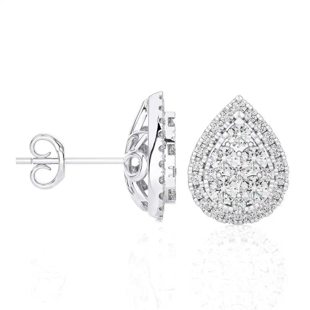 1 CTW Diamond Brilliance Teardrop Halo Studs Earrings