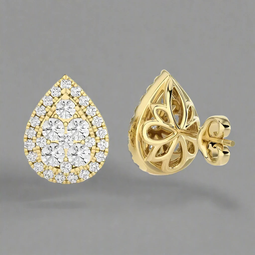 1 CTW Diamond Brilliance Teardrop Halo Studs Earrings