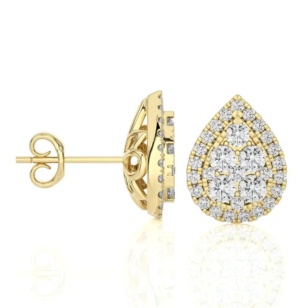 1 CTW Diamond Brilliance Teardrop Halo Studs Earrings
