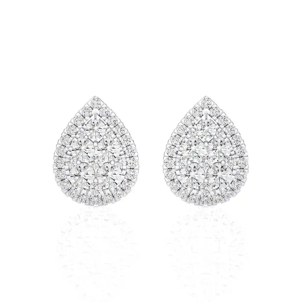 1- 1/3 CTW Excellent Round cut Diamonds set in Pear Shape Fashion Stud Earrings.