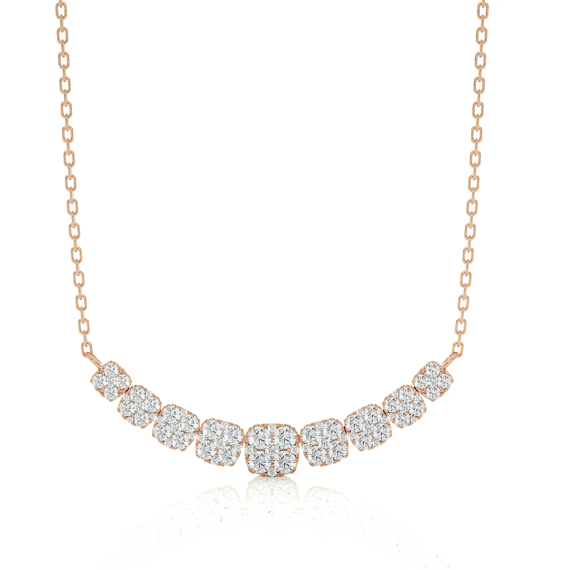2.00 Ctw Moonlight Graduated Cushion Cluster Diamond Necklace SI GH