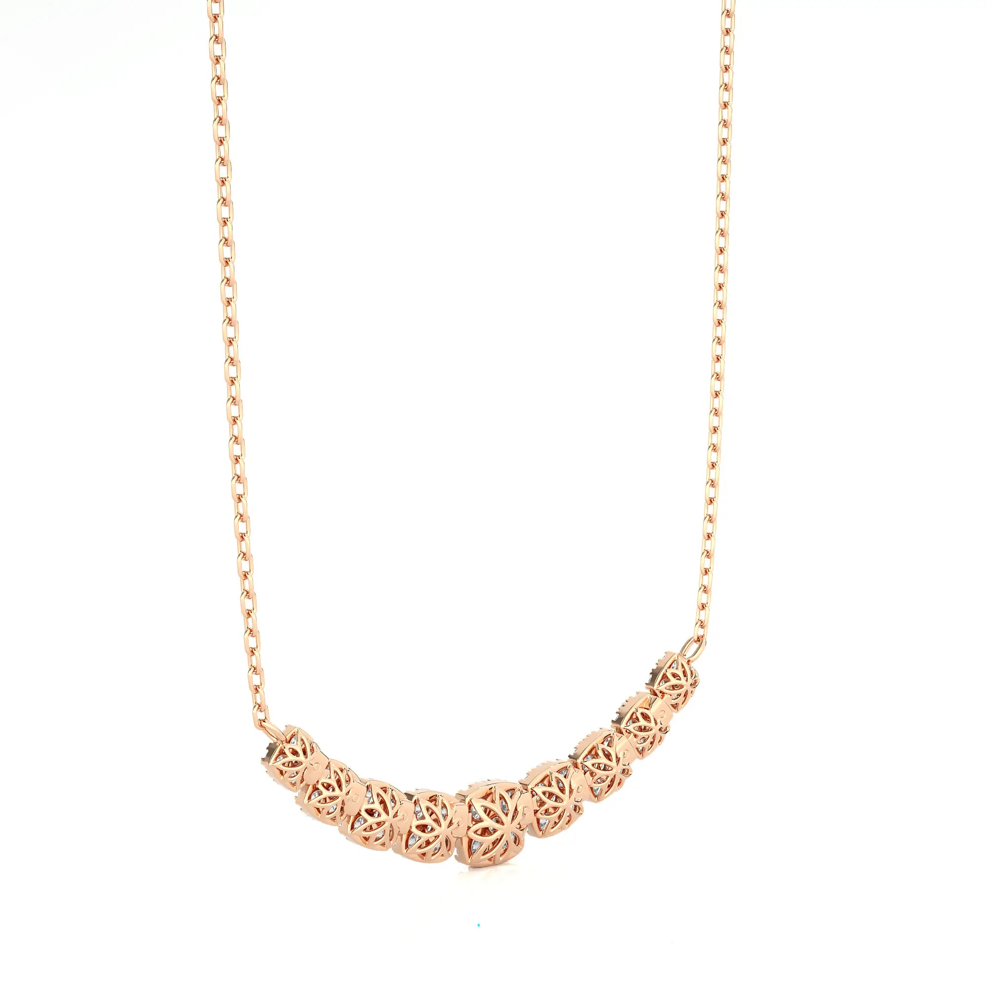 2.00 Ctw Moonlight Graduated Cushion Cluster Diamond Necklace SI GH