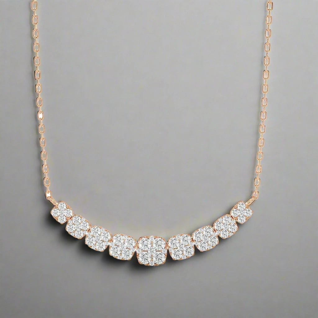 2.00 Ctw Moonlight Graduated Cushion Cluster Diamond Necklace SI GH