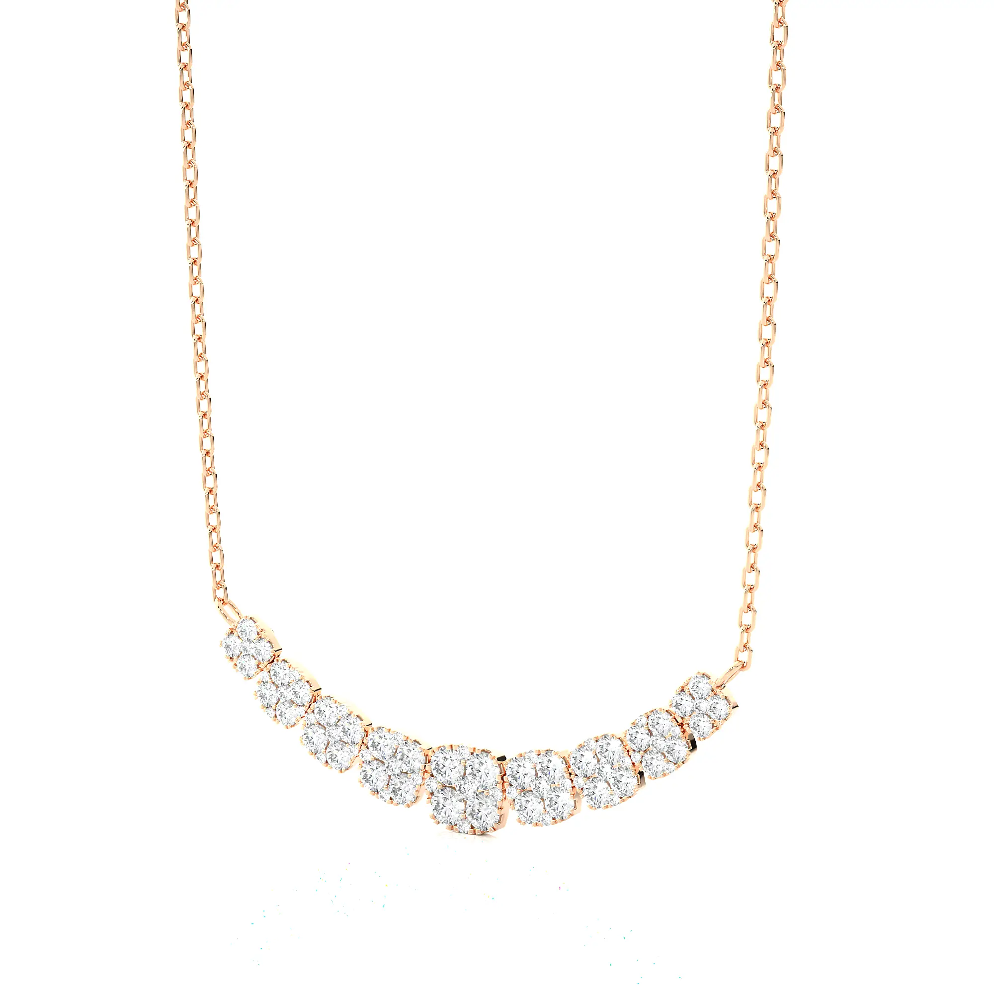 2.00 Ctw Moonlight Graduated Cushion Cluster Diamond Necklace SI GH