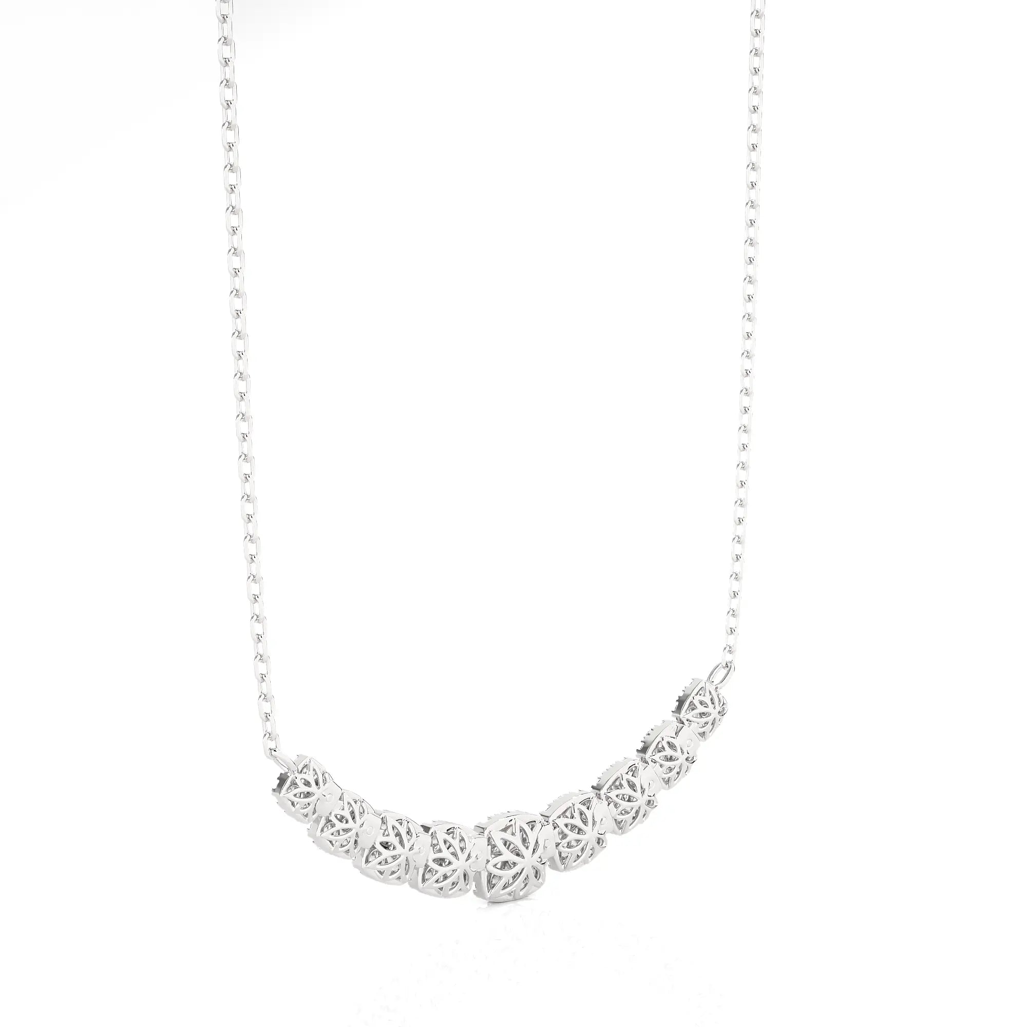 2.00 Ctw Moonlight Graduated Cushion Cluster Diamond Necklace SI GH