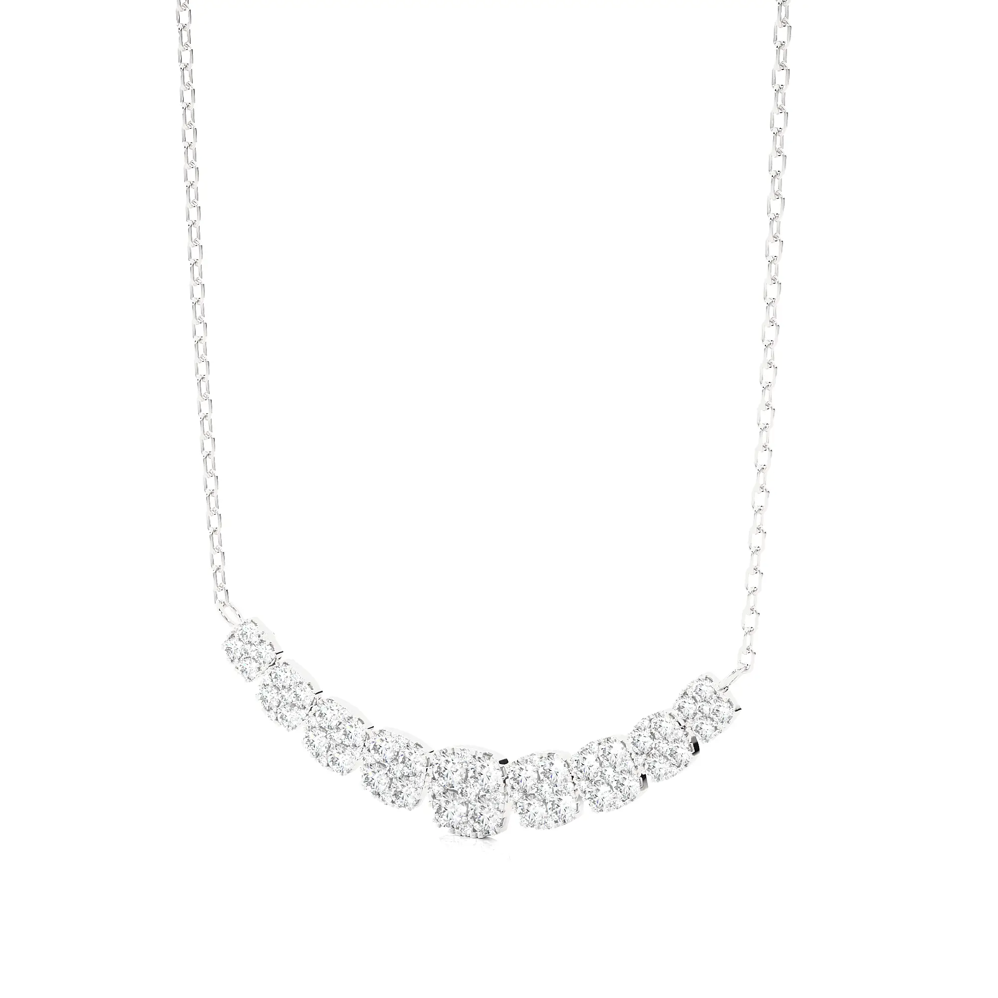 2.00 Ctw Moonlight Graduated Cushion Cluster Diamond Necklace SI GH