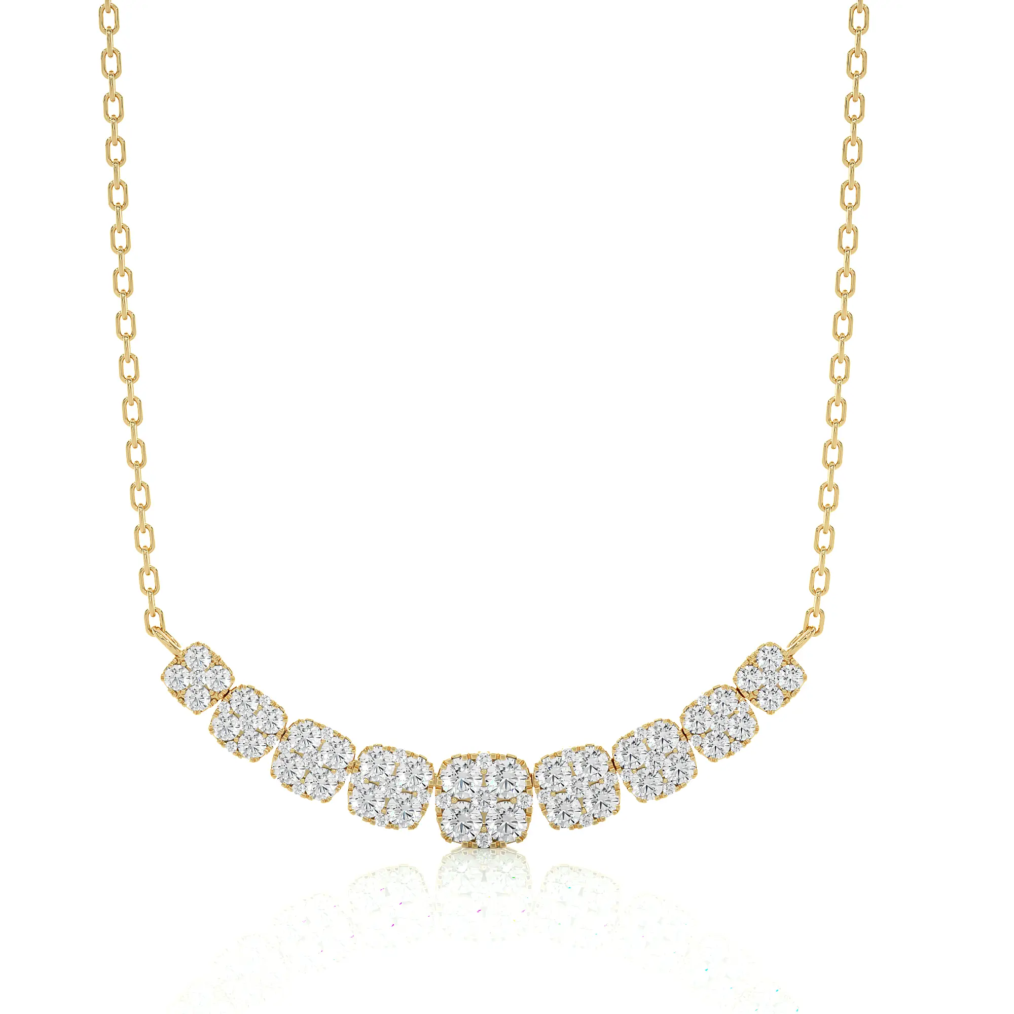 2.00 Ctw Moonlight Graduated Cushion Cluster Diamond Necklace SI GH