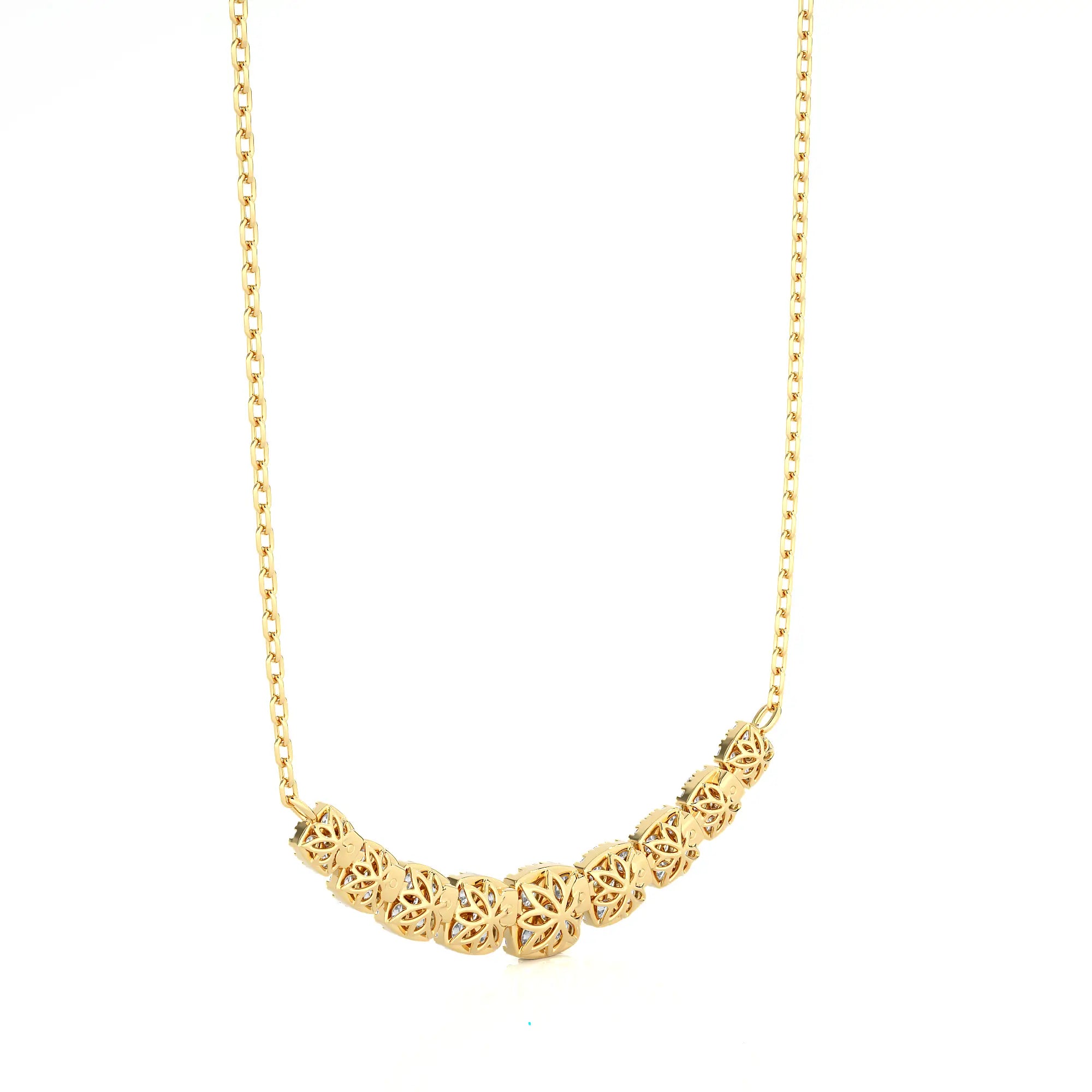 2.00 Ctw Moonlight Graduated Cushion Cluster Diamond Necklace SI GH