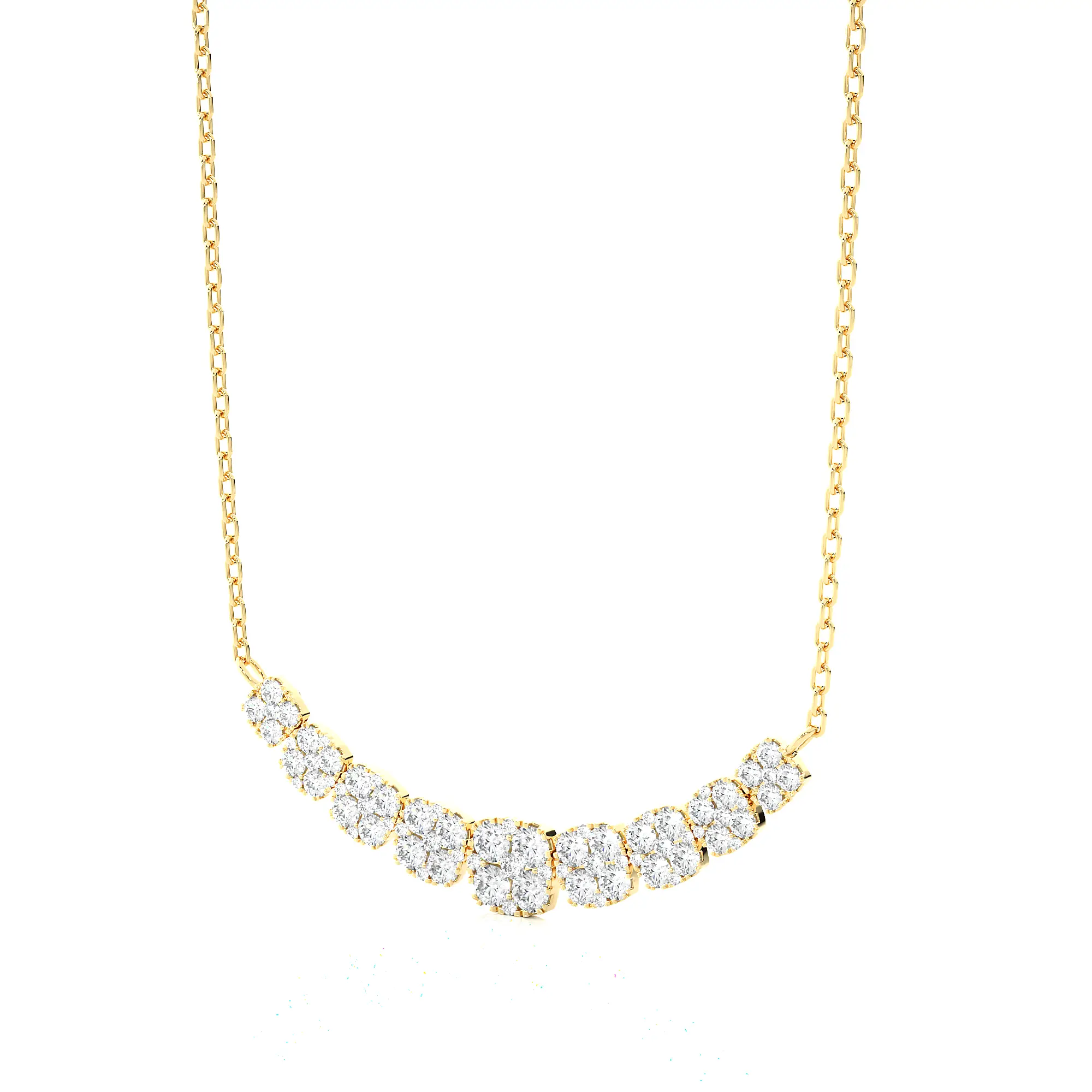 2.00 Ctw Moonlight Graduated Cushion Cluster Diamond Necklace SI GH