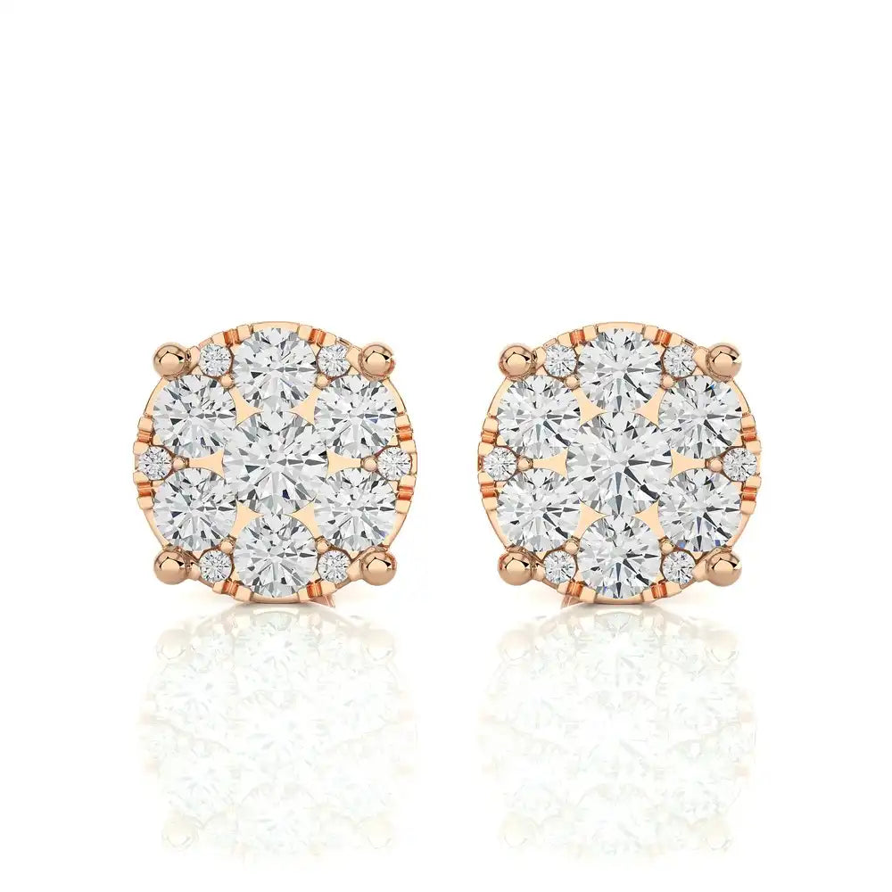 1-3/8 CTW Elegant Classic Round Moonlight Cluster Stud Earring
