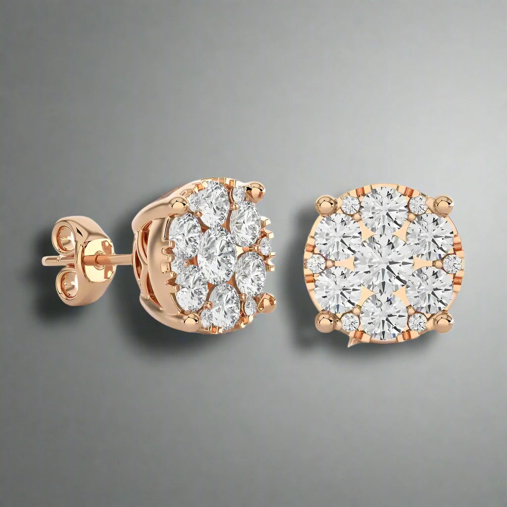 1-3/8 CTW Elegant Classic Round Moonlight Cluster Stud Earring