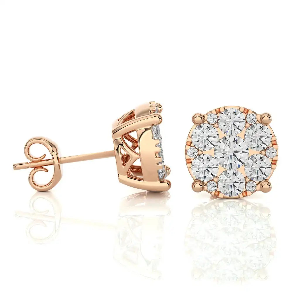 1-3/8 CTW Elegant Classic Round Moonlight Cluster Stud Earring