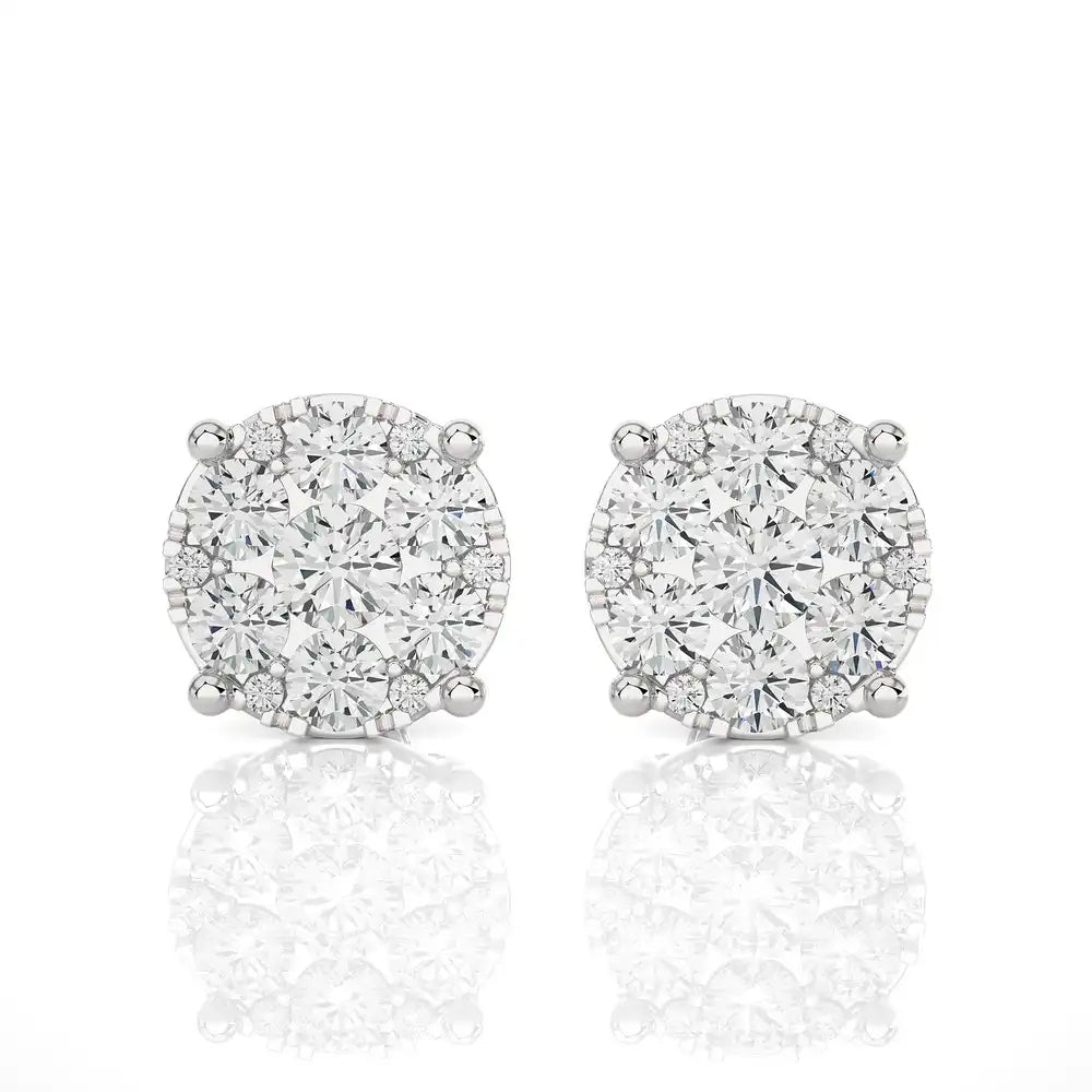 1-3/8 CTW Elegant Classic Round Moonlight Cluster Stud Earring