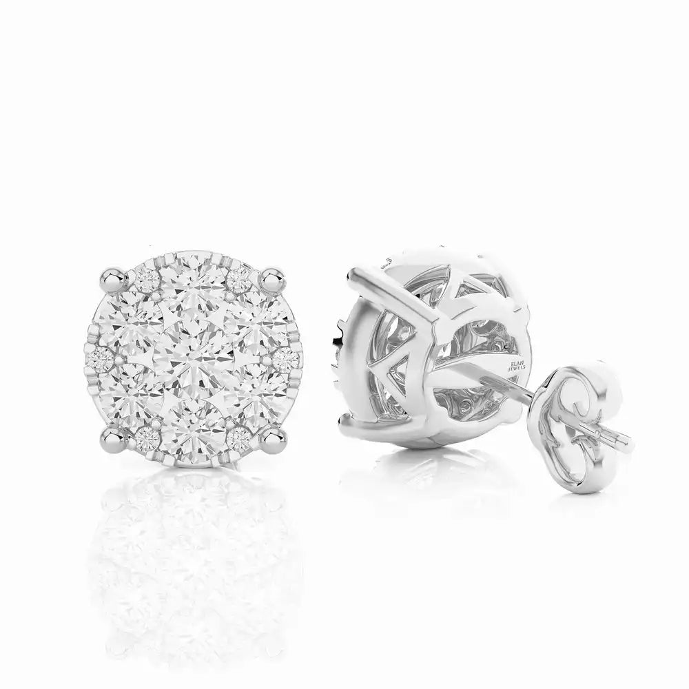 1-3/8 CTW Elegant Classic Round Moonlight Cluster Stud Earring