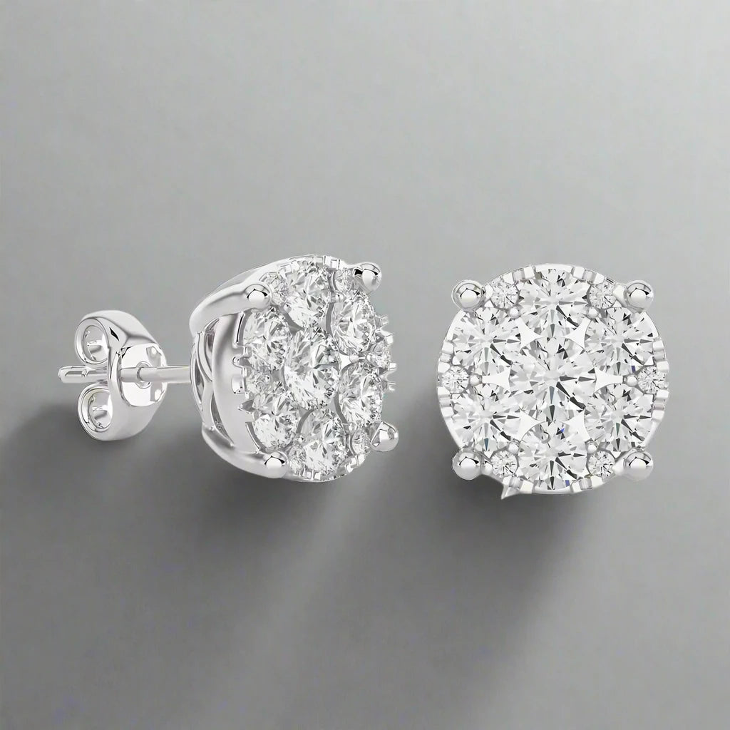 1-3/8 CTW Elegant Classic Round Moonlight Cluster Stud Earring