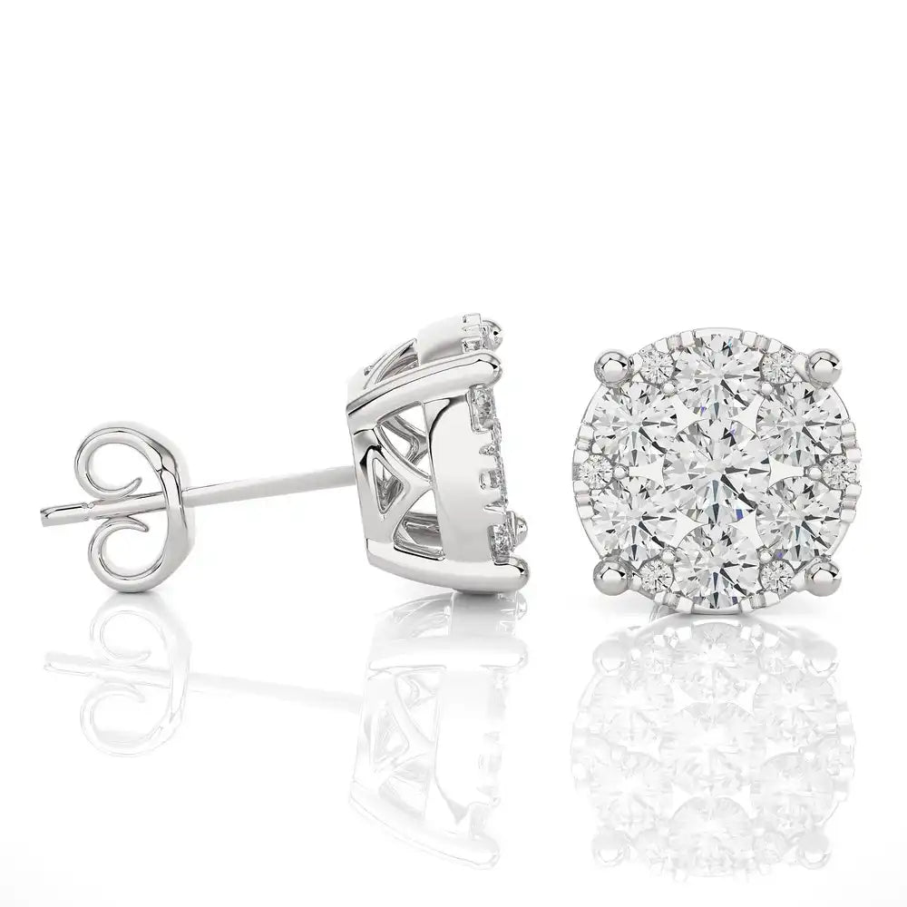 1-3/8 CTW Elegant Classic Round Moonlight Cluster Stud Earring