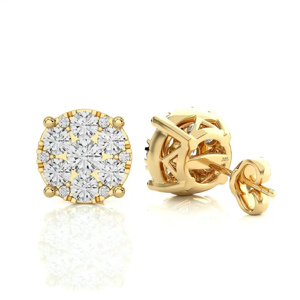 1-3/8 CTW Elegant Classic Round Moonlight Cluster Stud Earring