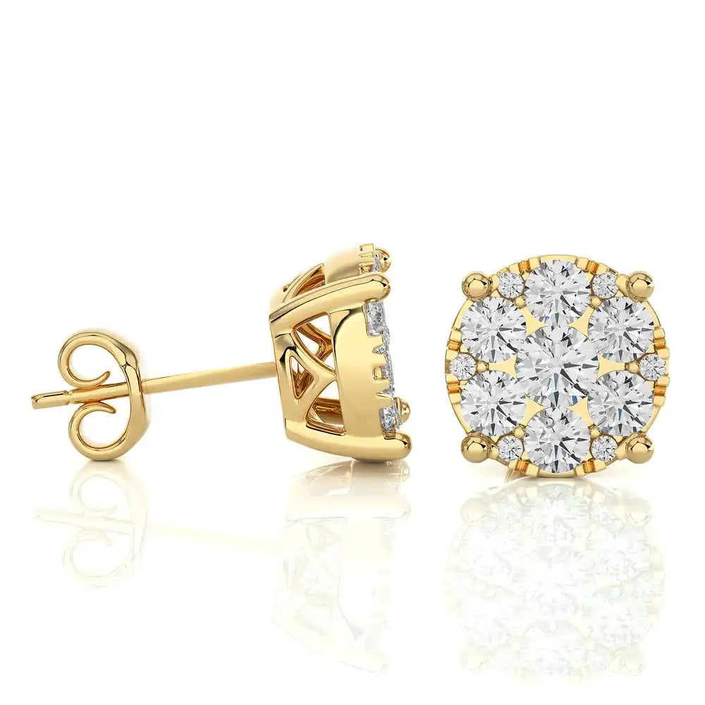 1-3/8 CTW Elegant Classic Round Moonlight Cluster Stud Earring
