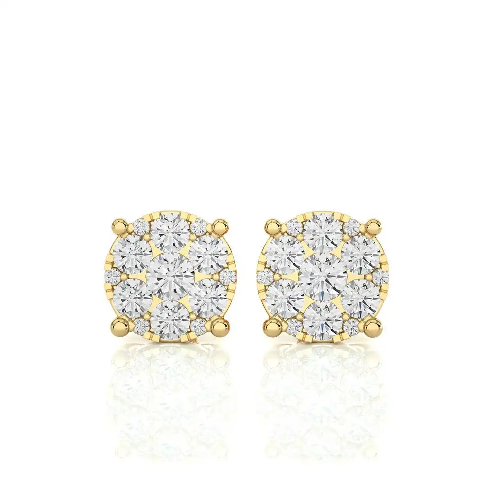 1-1/3 CTW Elegant Classic Moonlight Cluster Stud Earring