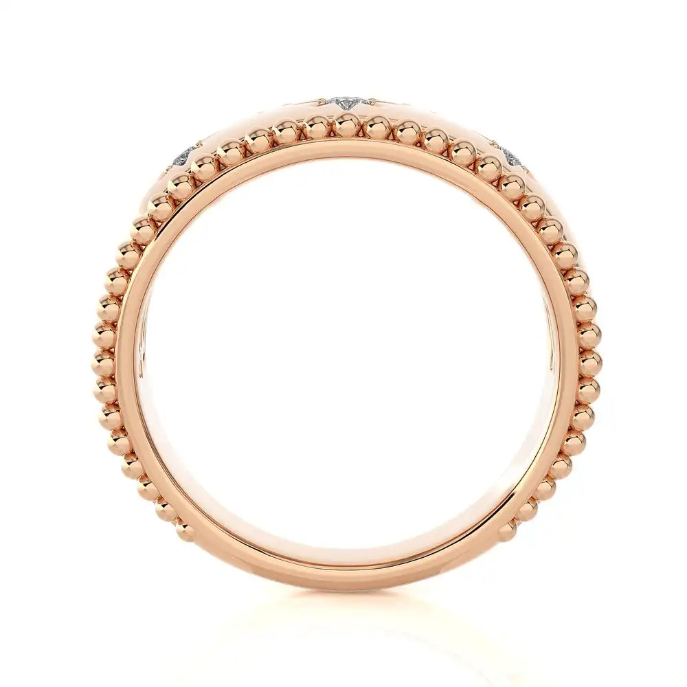 1/10 CTW Beaded Gold Round Diamond 3 Star Ring