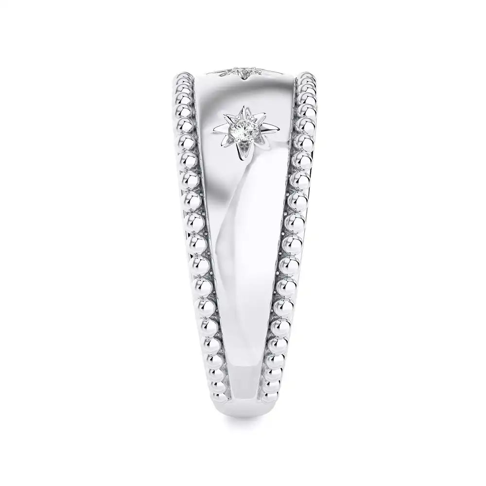 1/10 CTW Beaded Gold Round Diamond 3 Star Ring