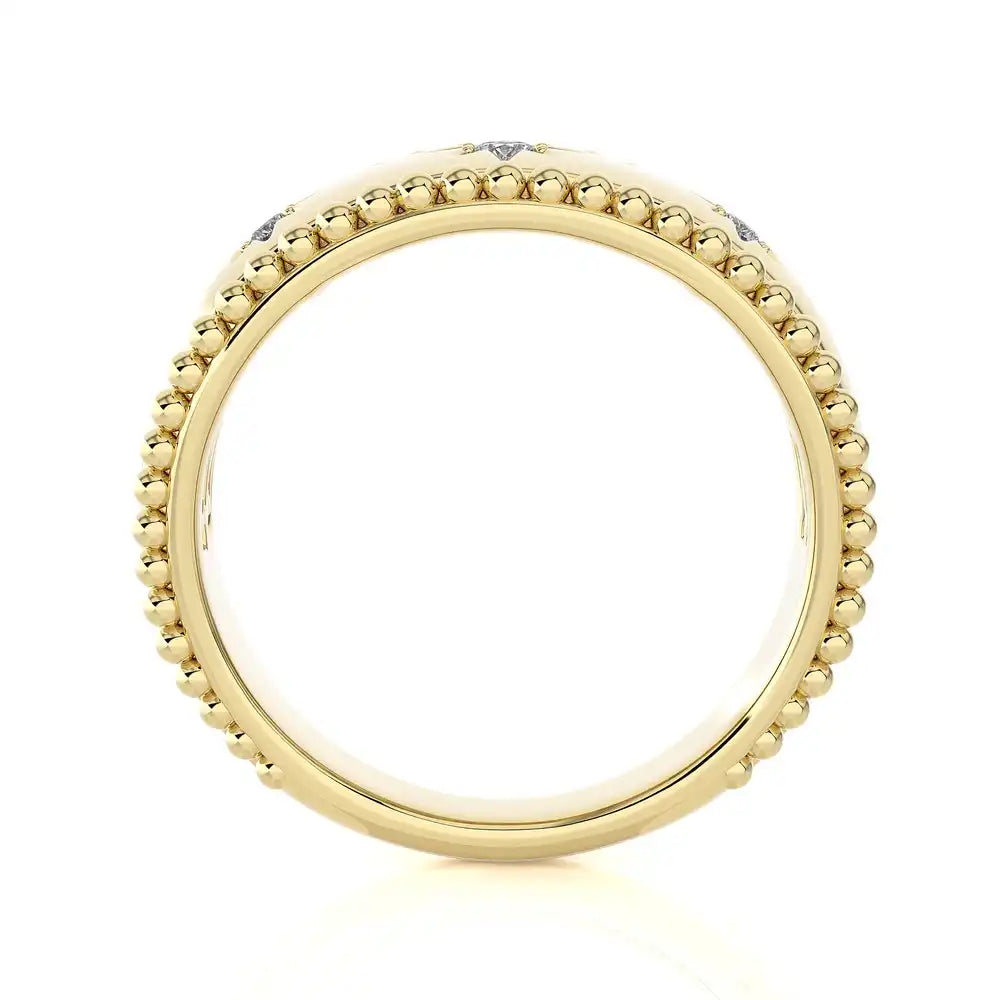 1/10 CTW Beaded Gold Round Diamond 3 Star Ring