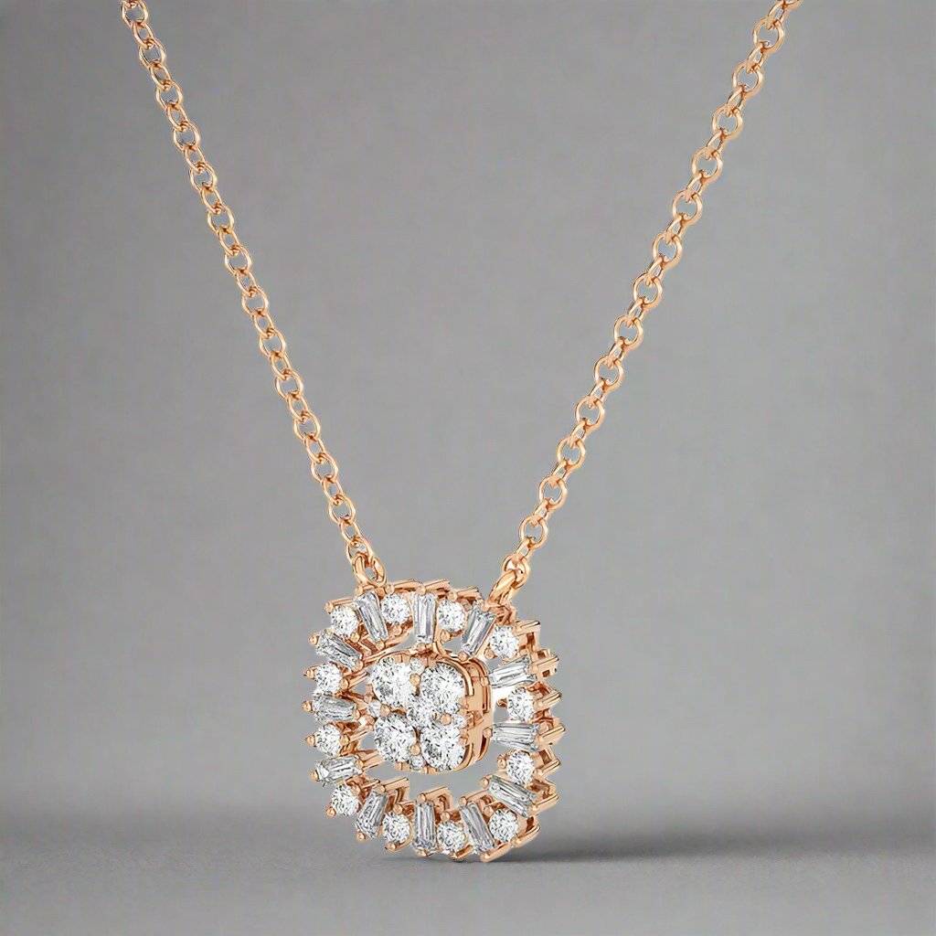 1/2 CTW Natural Baguette & Round Diamonds Chic Stunning Pendant (18 inch dia. cut cable chain)