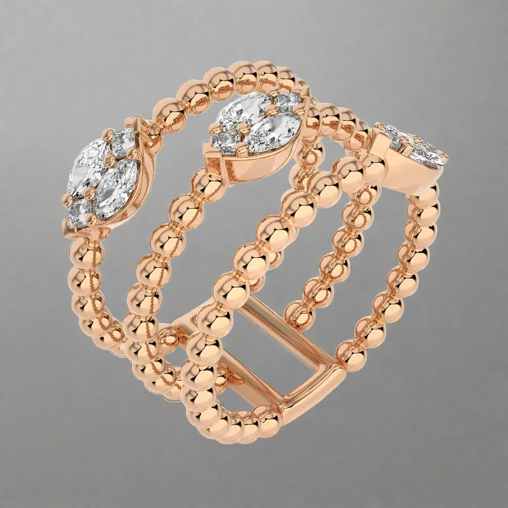 5/8 CTW Diamonds Beaded Gold Three Tone Fashion Ring