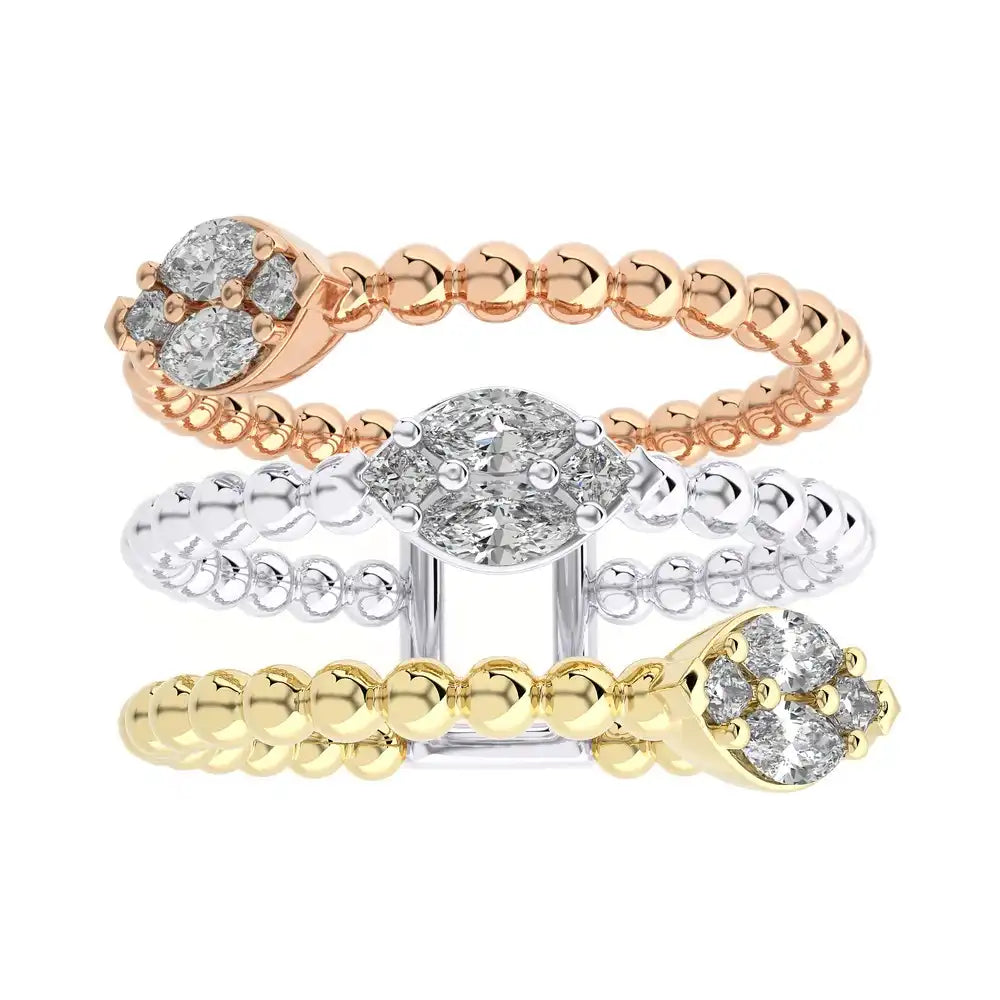 5/8 CTW Diamonds Beaded Gold Three Tone Fashion Ring