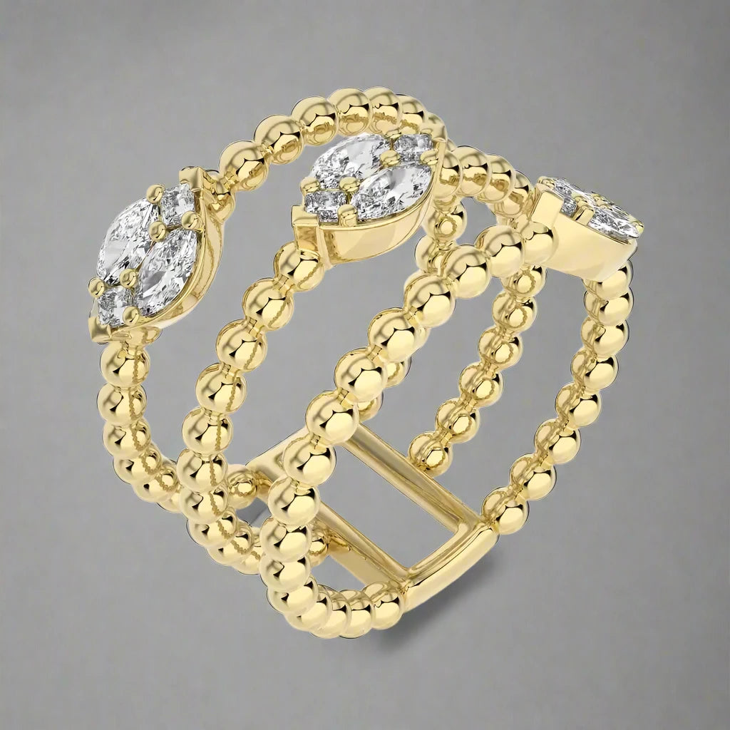 5/8 CTW Diamonds Beaded Gold Three Tone Fashion Ring