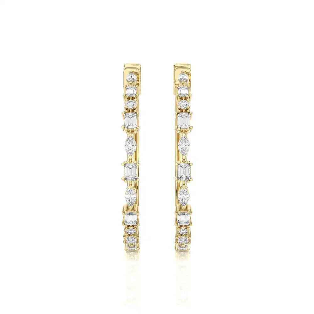 2-1/8 CTW Classic Marquise & Round Diamond Hoop Earring.
