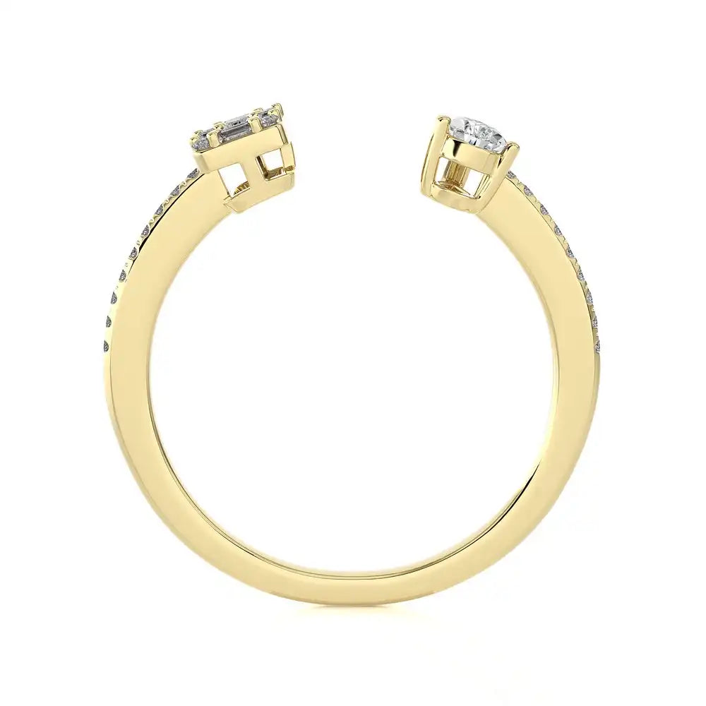 1/3 CTW Baguette & Pear Diamond Elegant Open Ring.