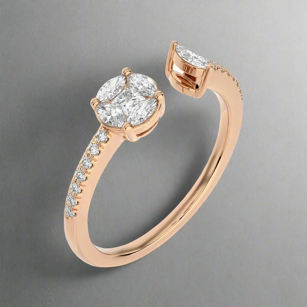 3/8 CTW Two Stone Illusion Marquise Open Ring.