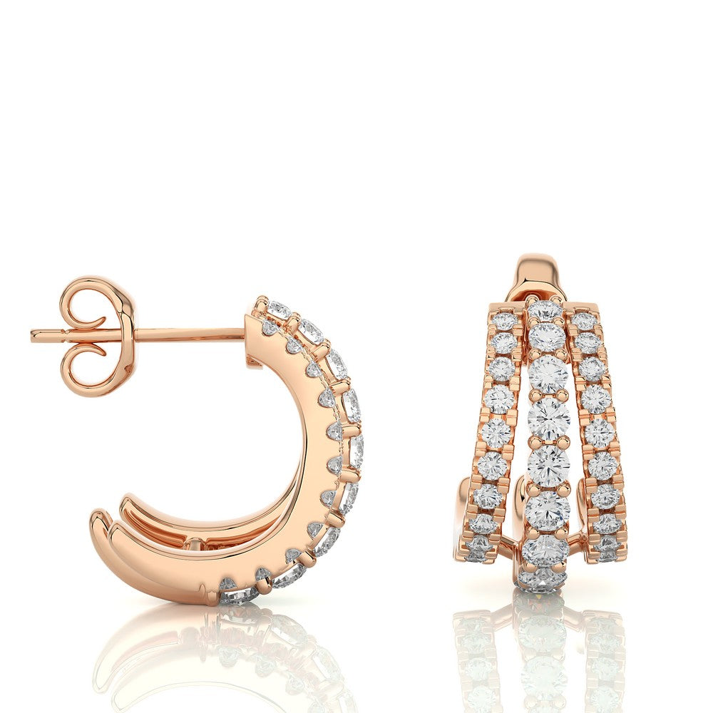 3/4 Ctw Three Line Diamond Huggie Earring