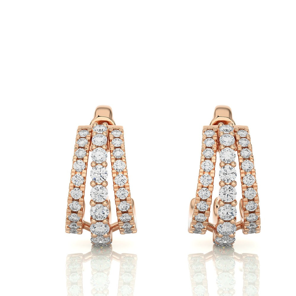 3/4 Ctw Three Line Diamond Huggie Earring